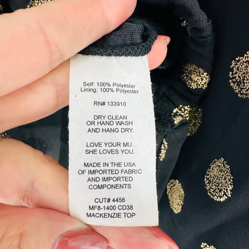 Show Me Your Mumu Cosmic Polka Dot Black Gold Long Bell Sleeve Mackenzie Top S - Picture 9 of 10